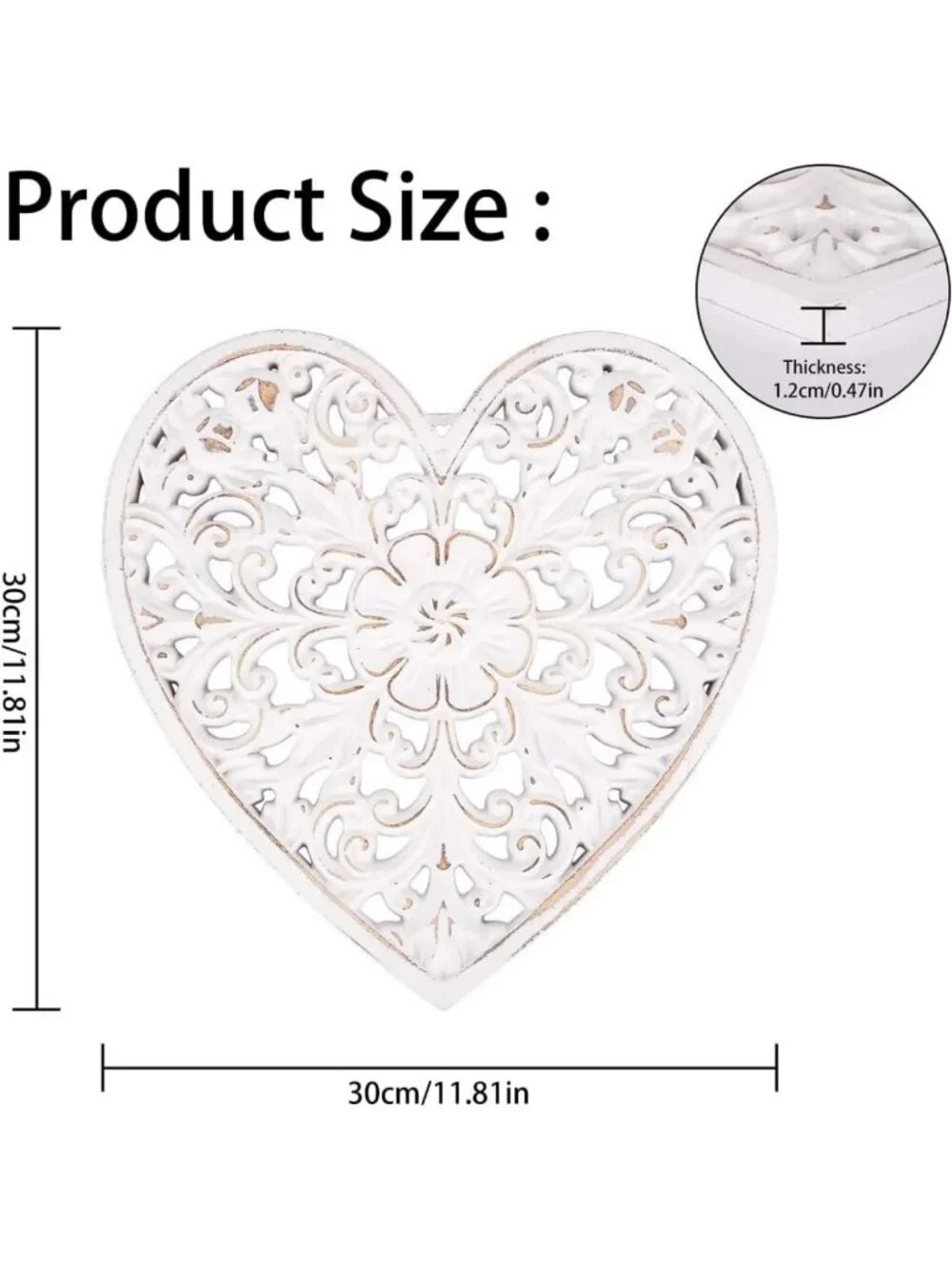 Rustic Floral Carved Wall Art Panel - Heart Shape Hanging Decor for Home
